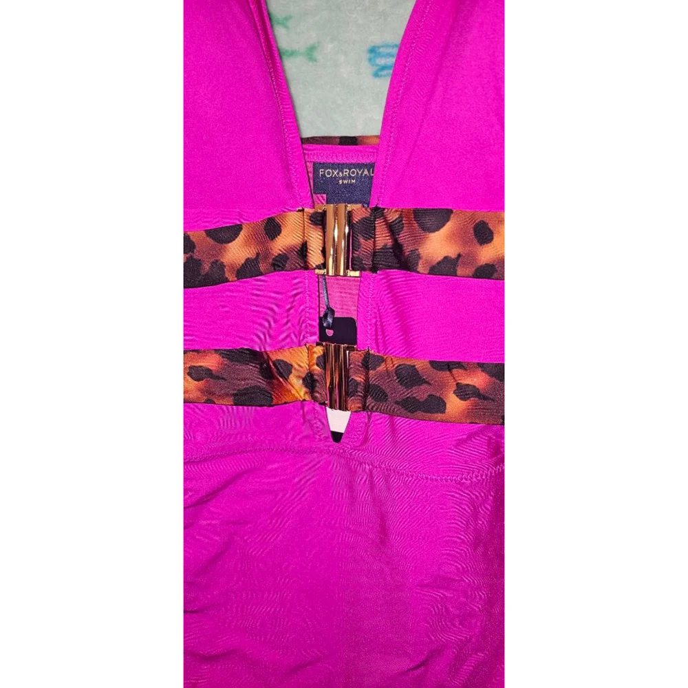 New City chic branded magenta leopard one piece swim suit